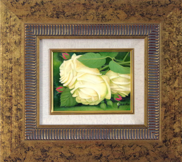 送料無料】・志村好子「薔薇」（白）・油絵・F0