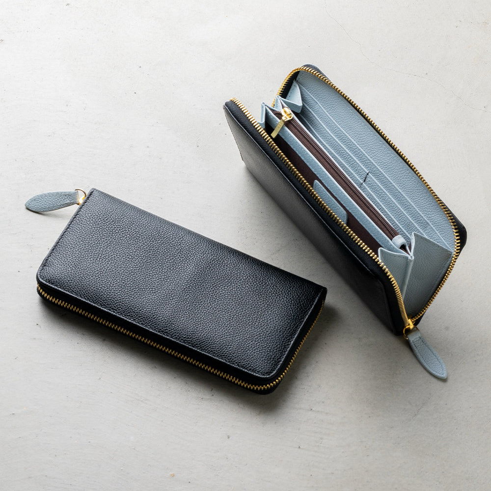 改良版】ソフトシュリンクレザー バイカラー ラウンドファスナー 長