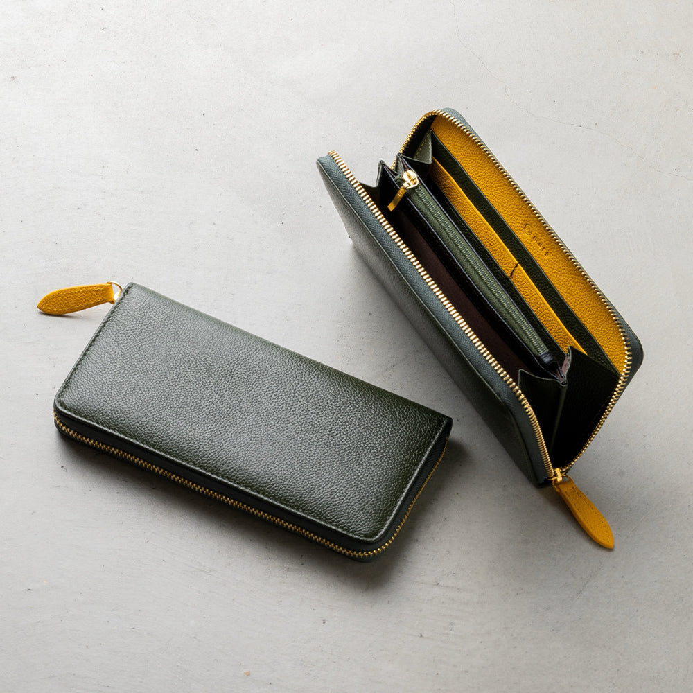 改良版】ソフトシュリンクレザー バイカラー ラウンドファスナー 長