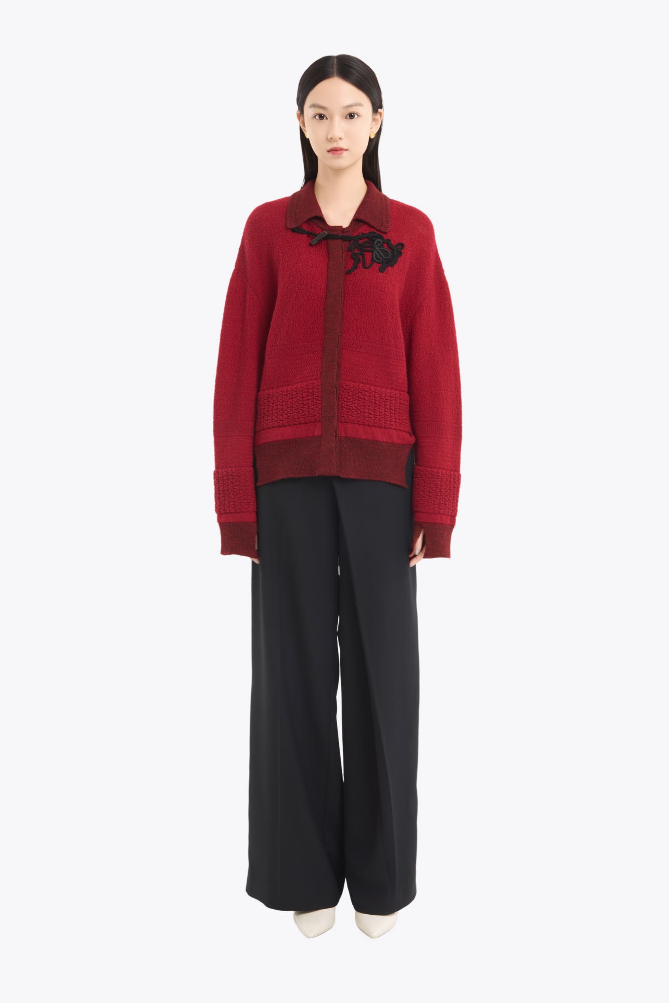 Trillium embroidered knit shirt cardigan