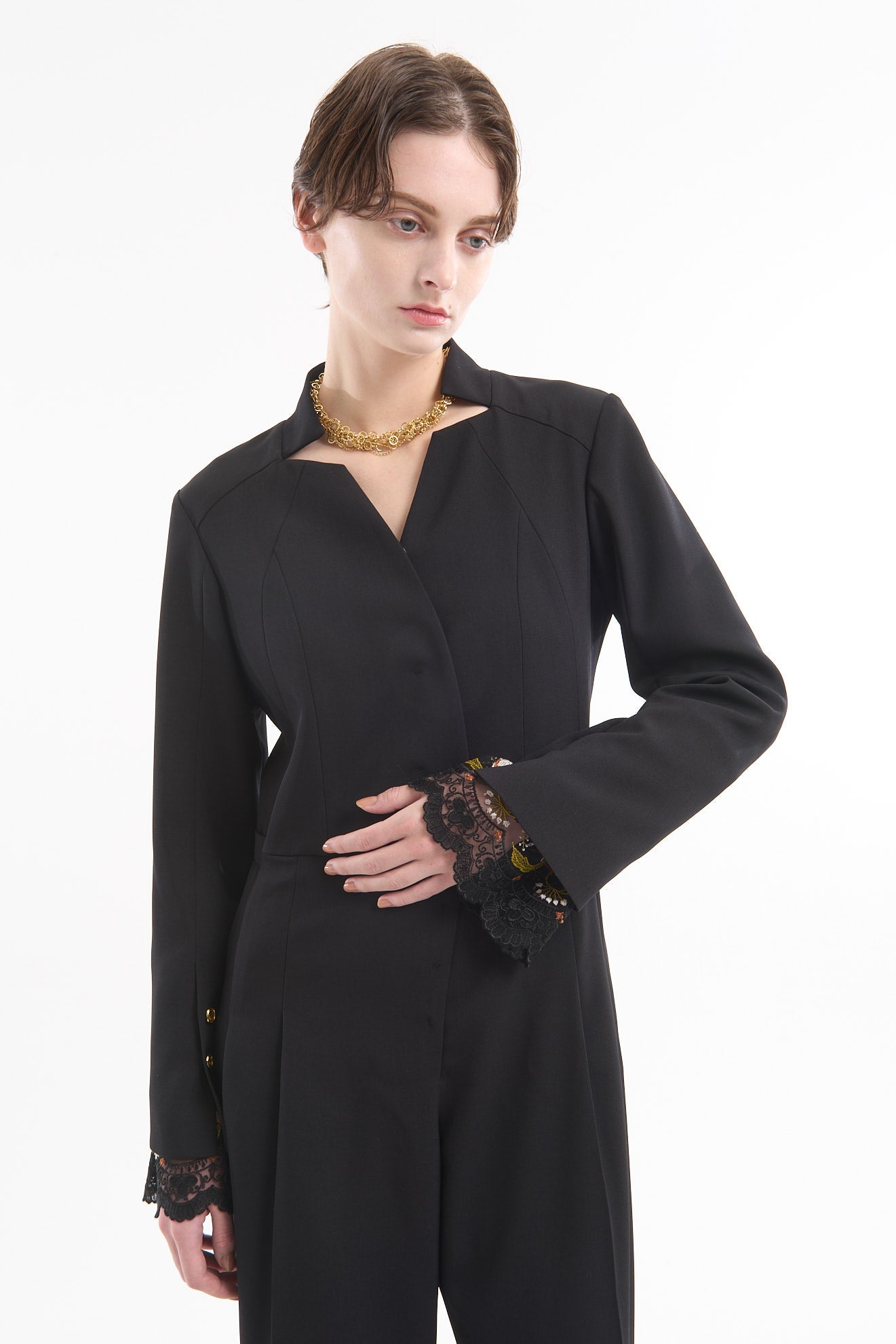 Slit sleeve lace jumpsuit