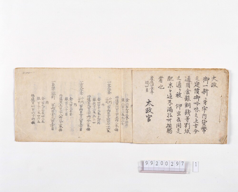 太政官布告 通用金銀銅銭両替規則 | ToMuCo - Tokyo Museum Collection