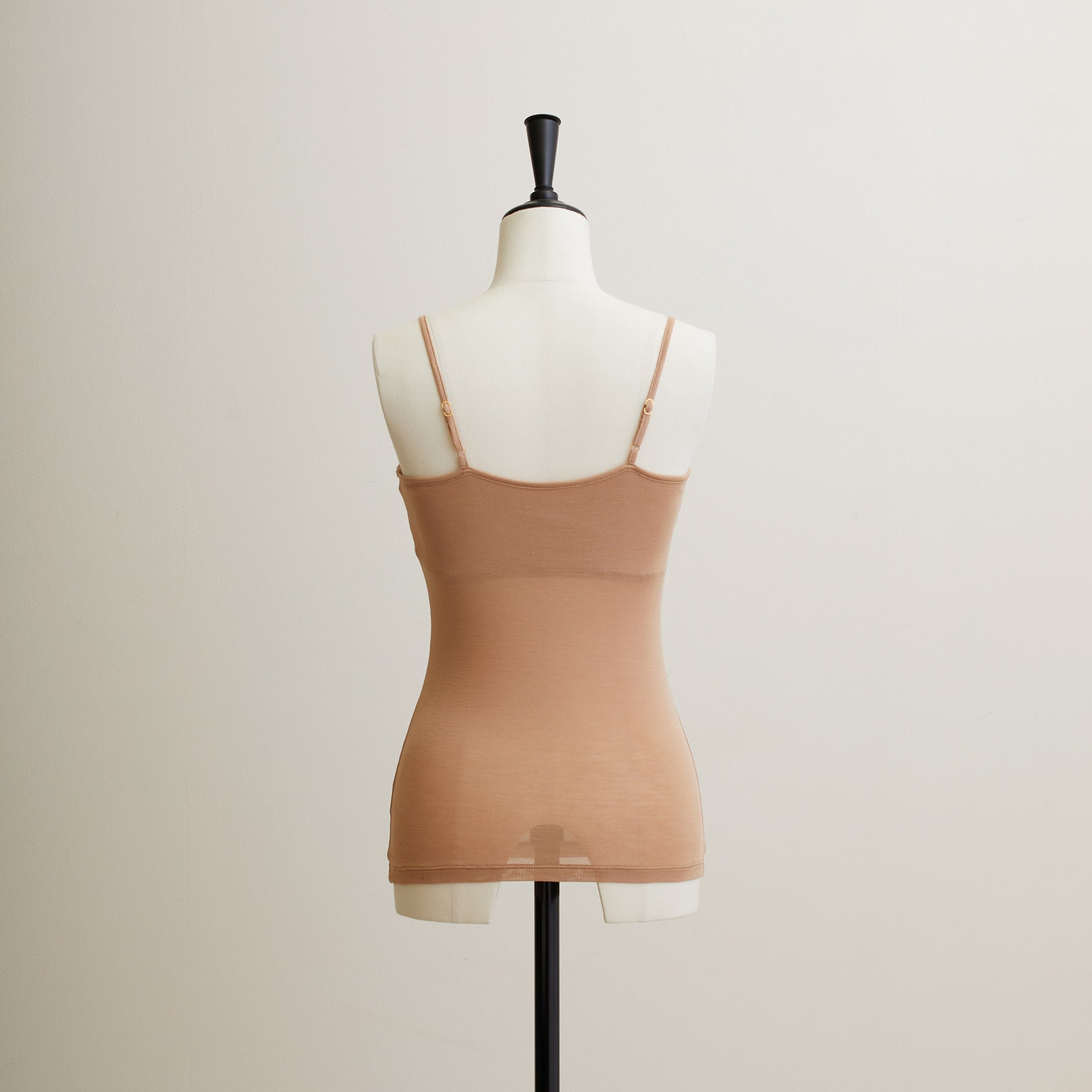 シルク100%ベアキャミソール, カップ付き, キャメル／ベアトップ型