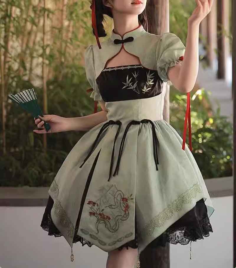 ミントグリーン中華ロリータワンピース（ 華ロリ）｜マイチャイナ