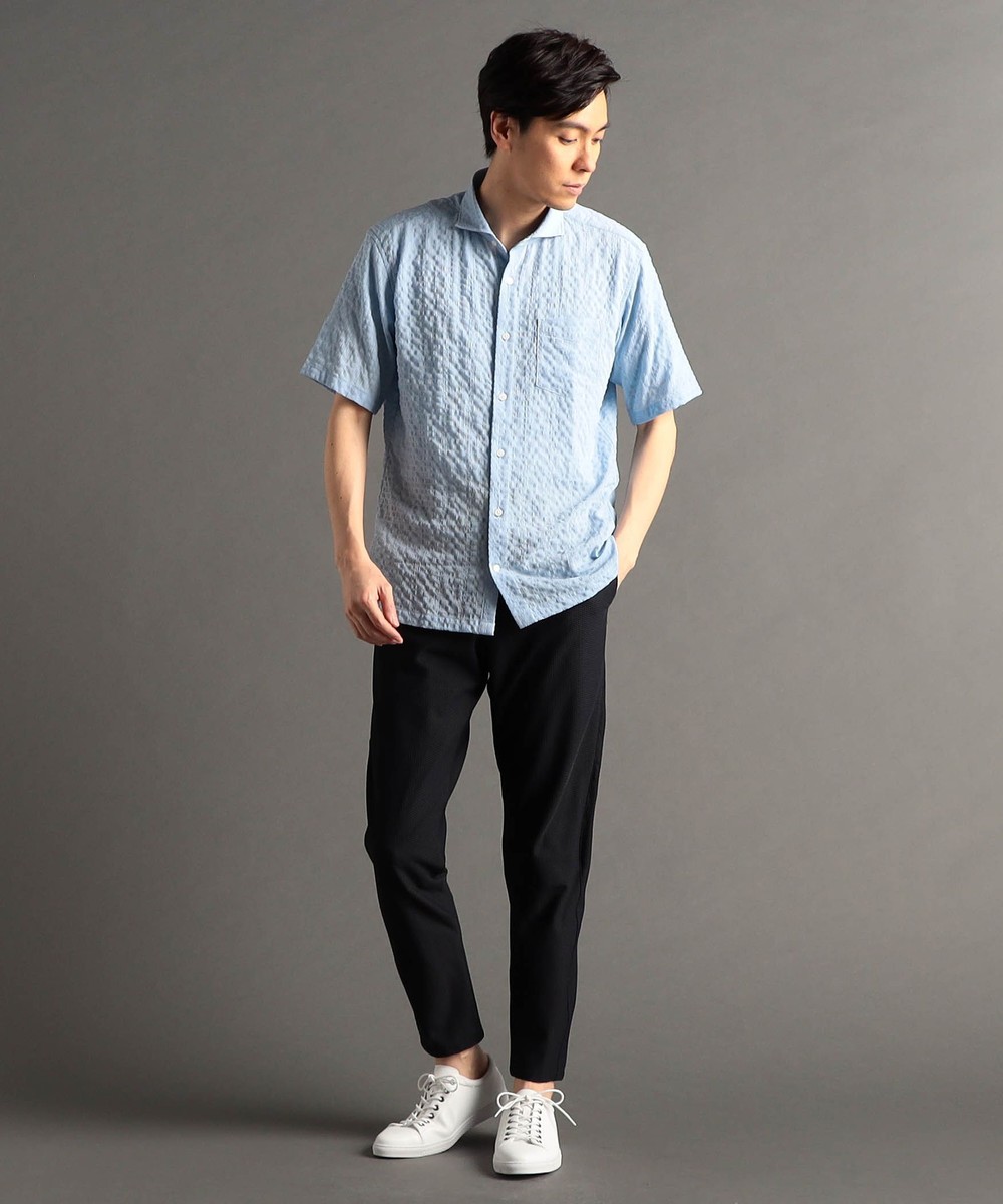 ドビーサッカー カッタウェイカラー半袖シャツ｜シャツ/ブラウス