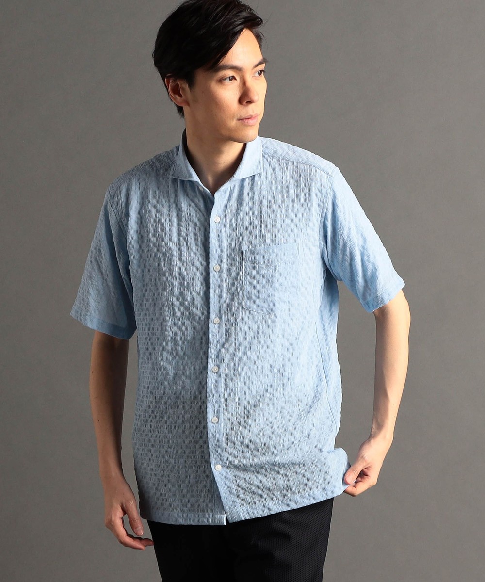 ドビーサッカー カッタウェイカラー半袖シャツ｜シャツ/ブラウス