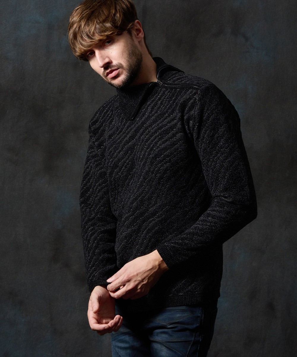 ゼブラ柄衿ファスナータートルネックニット｜プルオーバー｜ニコル公式