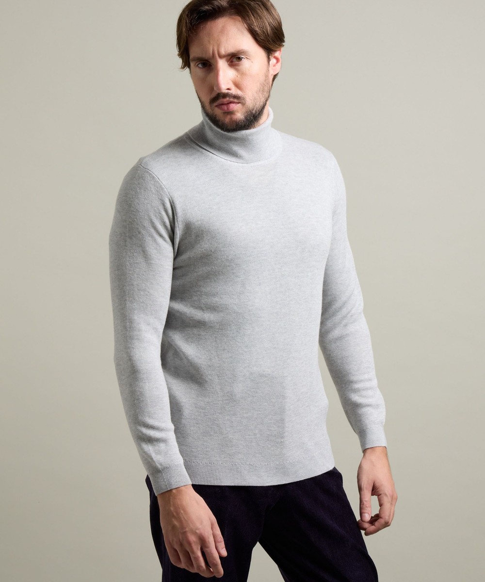 HIDEAWAYS BLACK】シルク混 ミラノリブタートルネックニット｜プル