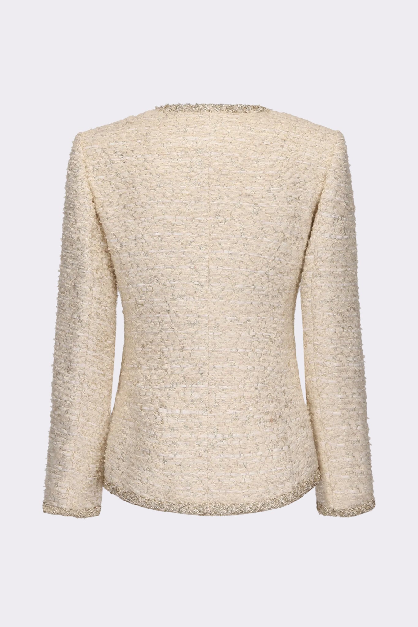 Evelyn Tweed Jacket | White Tweed Glitter Ribbon Jacket – Nana