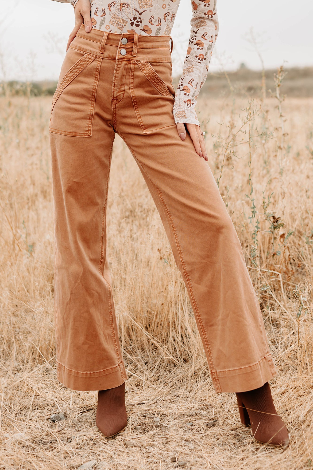 Henley Wide Leg Mica Denim Jeans (Cinnamon) · NanaMacs