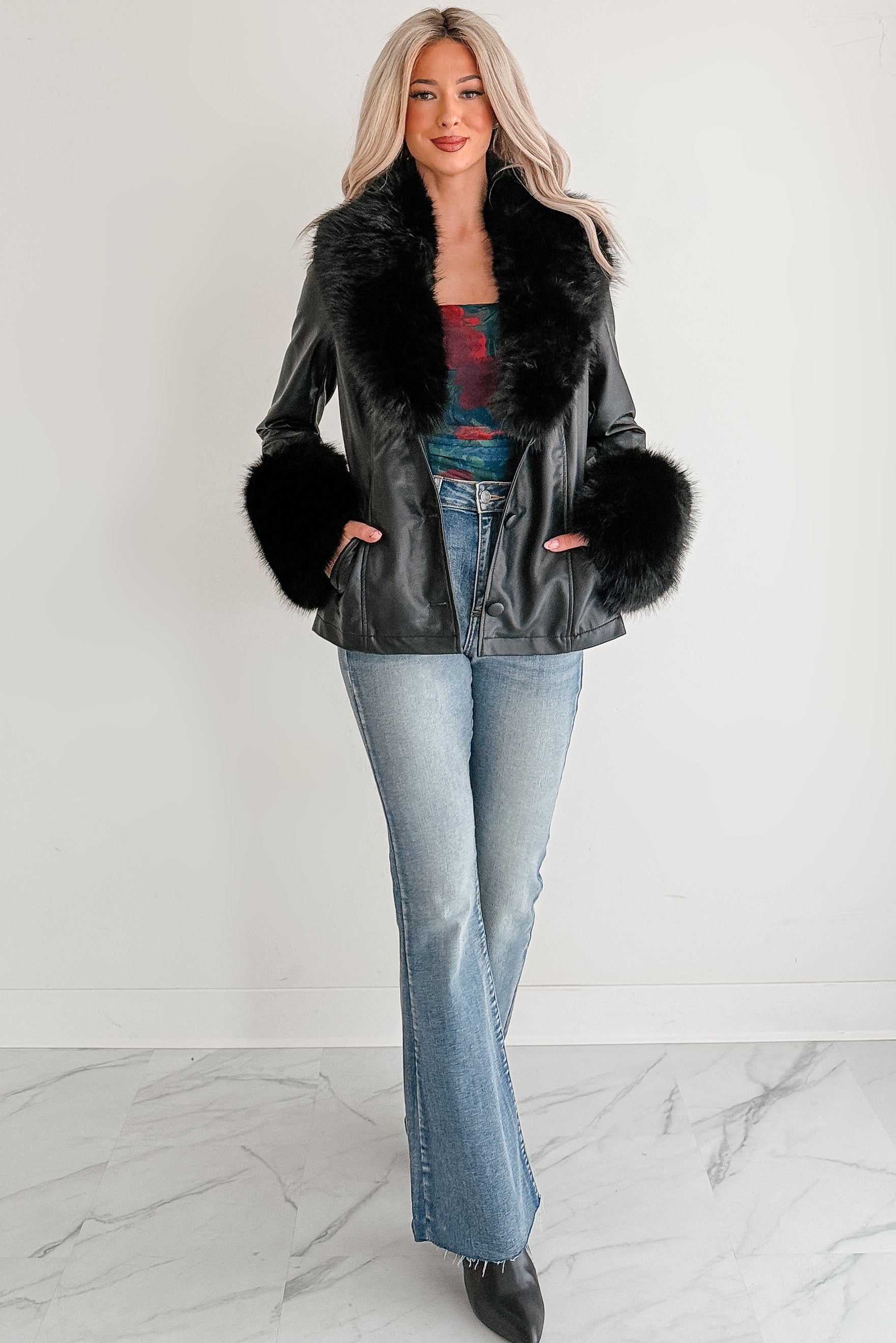 Star Quality Fur Trim Faux Leather Jacket (Black) · NanaMacs