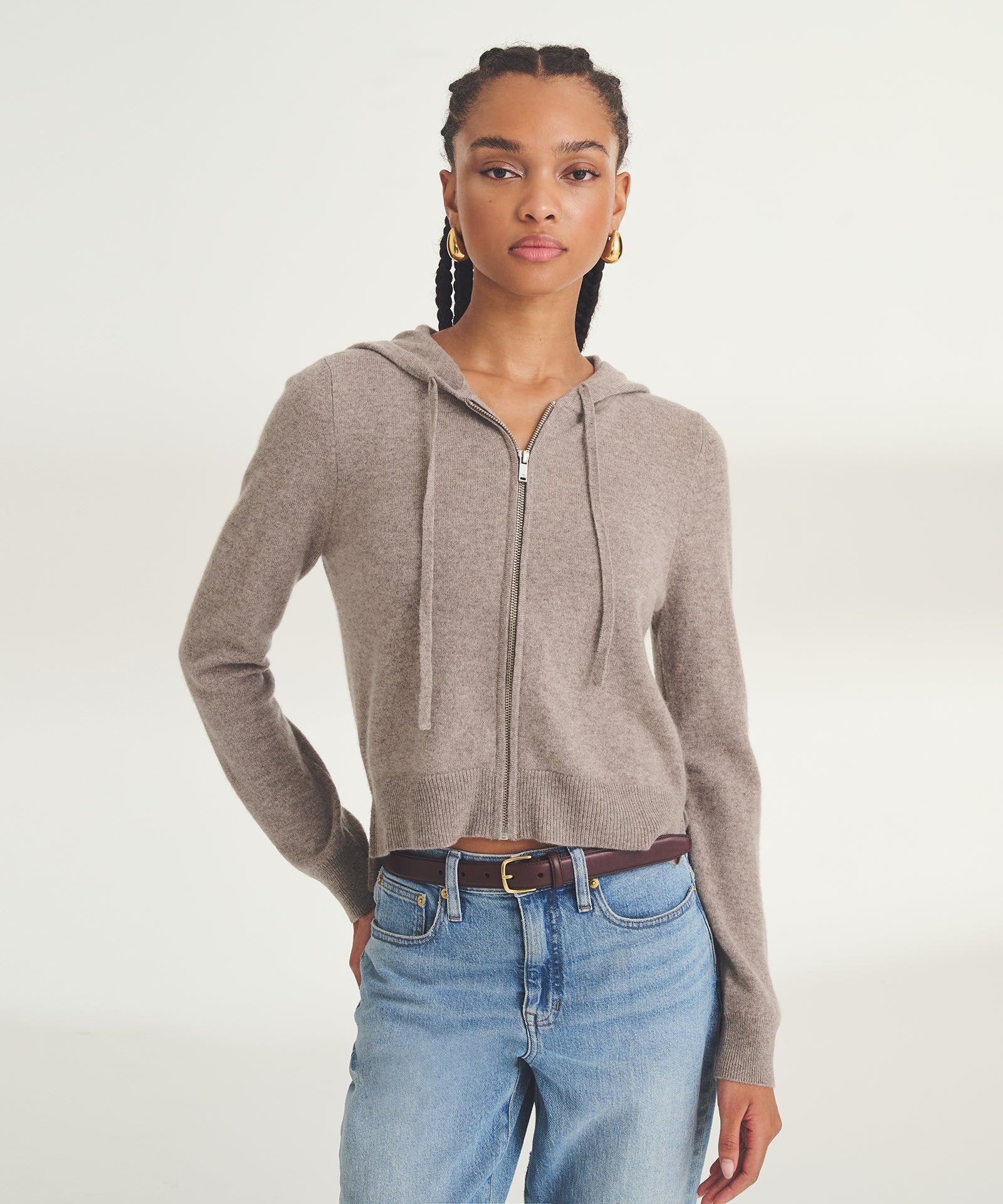 Signature Cashmere Cropped Zip Up Hoodie – NAADAM