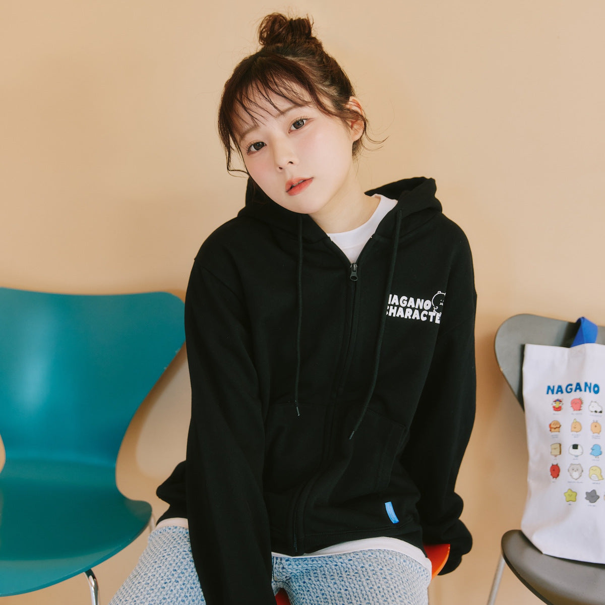 ナガノキャラクターズ ZIPパーカー 集合 ブラック | ナガノ