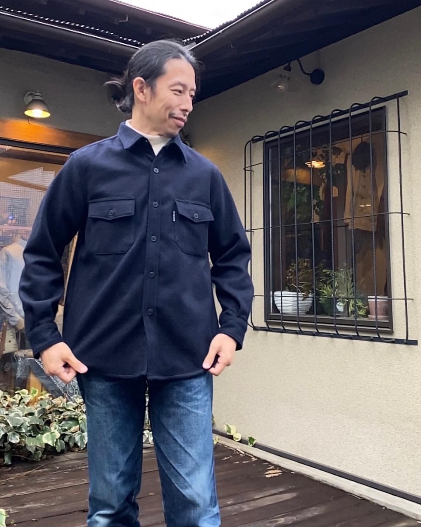 BLUE BLUE - ブラッシュドウールモッサ CPOシャツ / NAVY | NARO CLOTHING