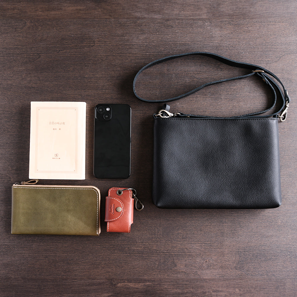 浅型-小サイズ】姫路レザー シンプルを極めたレザーサコッシュ NC3419S