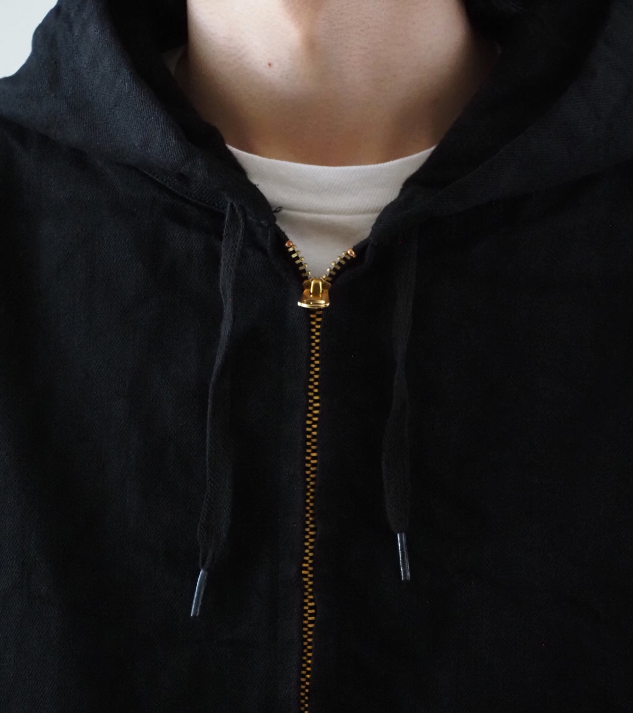 COMOLI ブラック デニム ジップ パーカ , Black – Navyblue