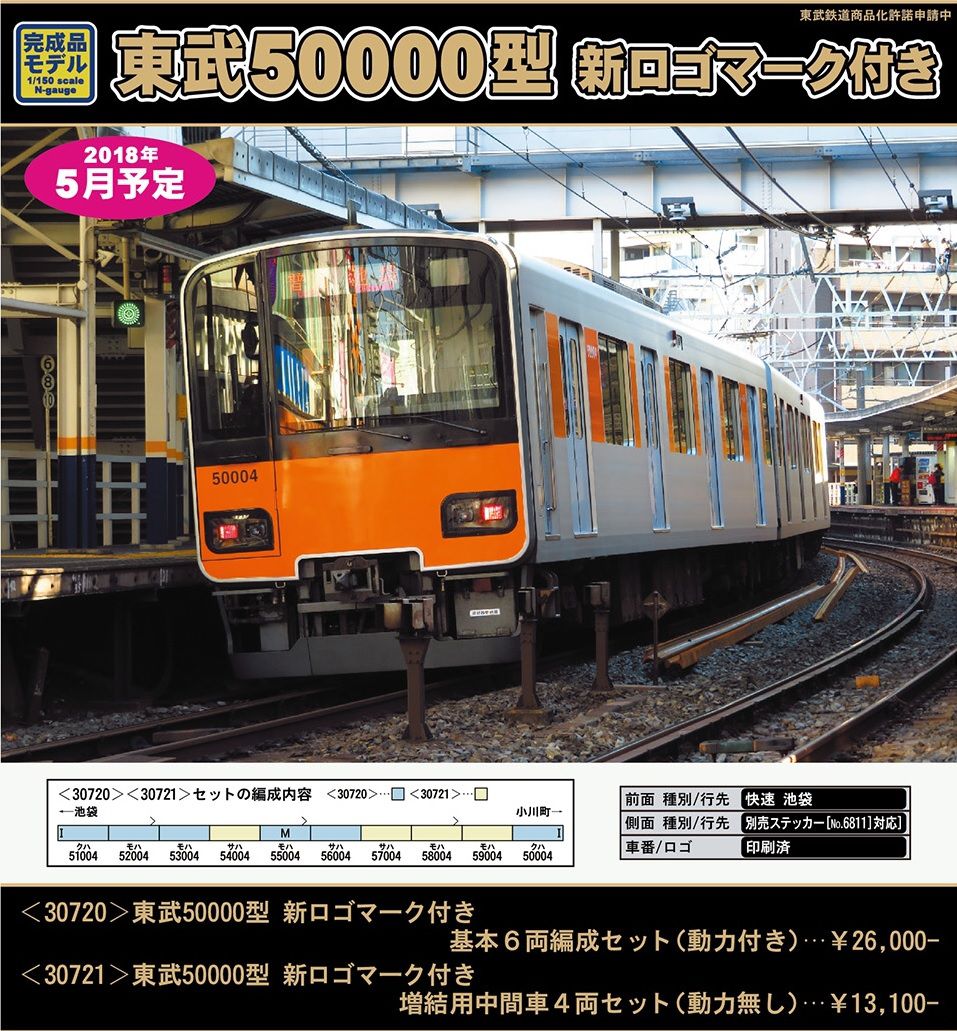 グリーンマックス】30720 / 30721 東武50000型 新ロゴマーク付き 基本6