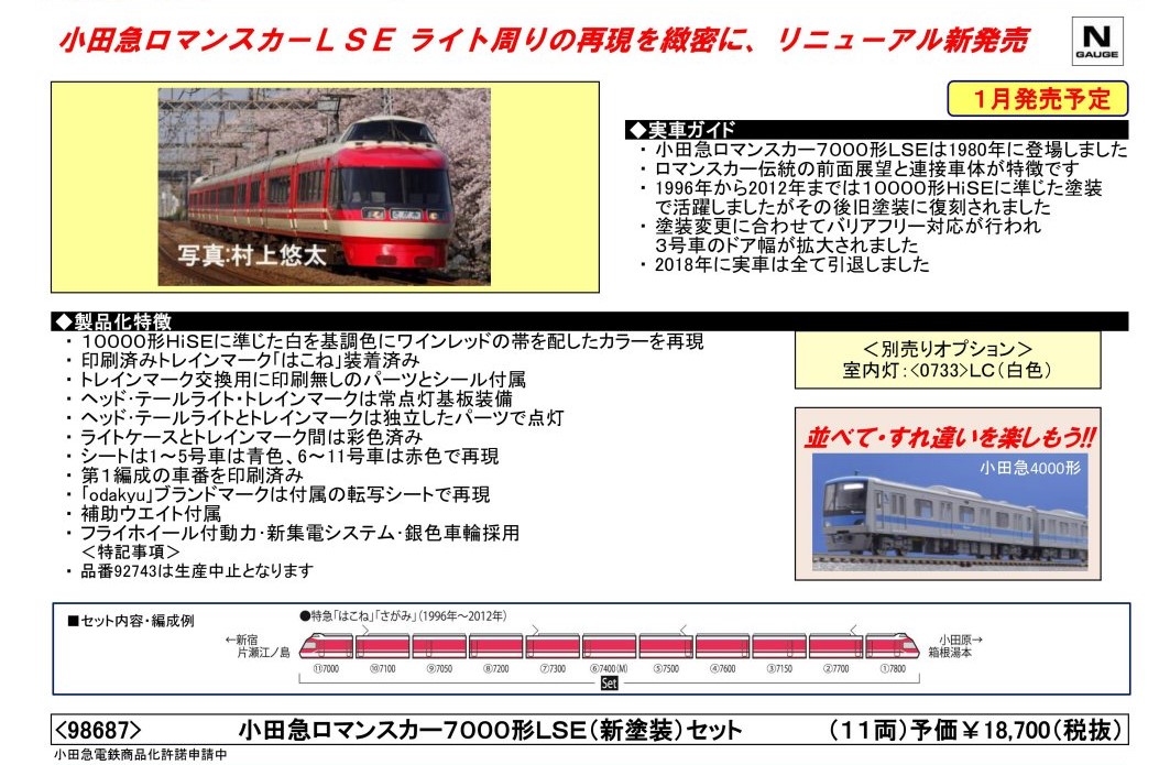 TOMIX 小田急ロマンスカー7000形LSE(新塗装)セット 品番:98687