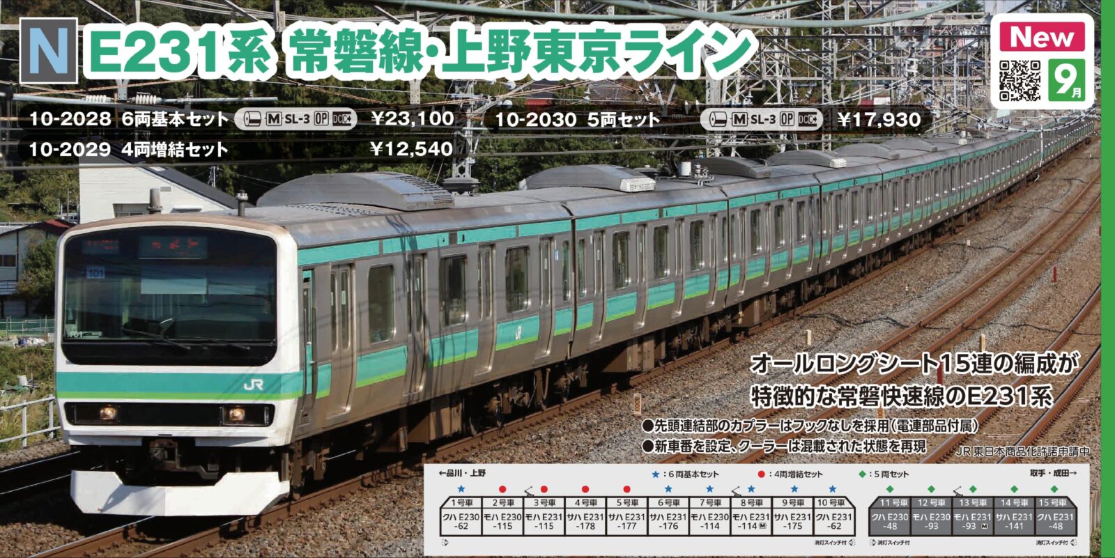 E231系 常磐線・上野東京ライン 4両増結セット 品番：10-2029 鉄道模型