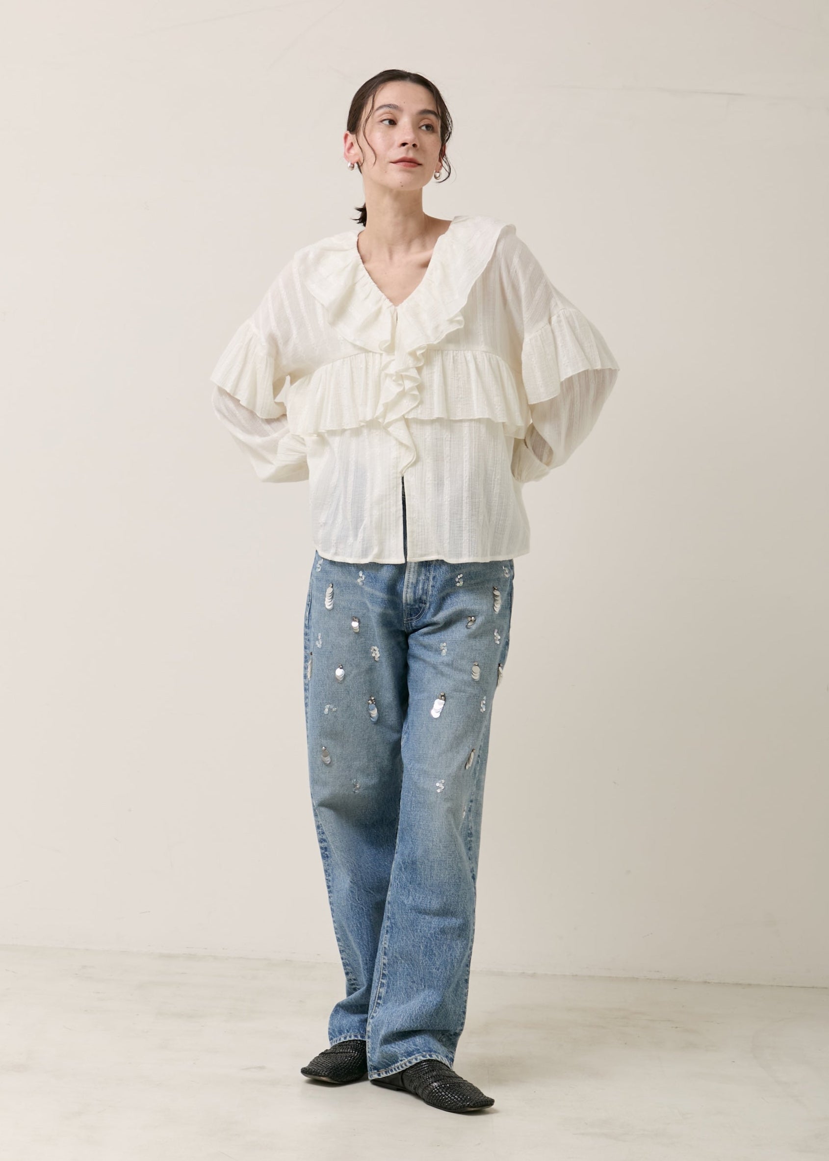 Cotton Jacquard Frill Top | Pasand by ne Quittez pas | パサン