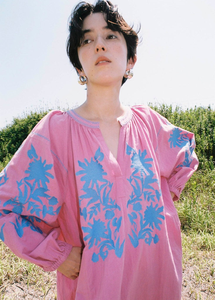 Cotton Linen Big Flower Embroidery Dress | Pasand by ne Quittez