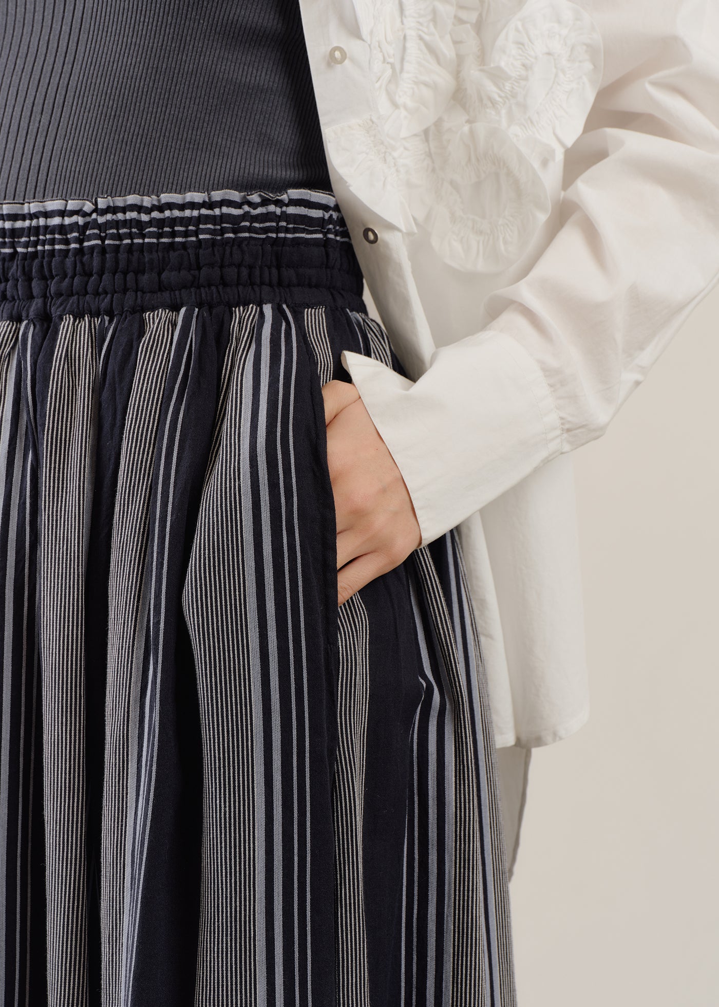 Cotton Voile Stripe Slant Panel Skirt | Pasand by ne Quittez pas