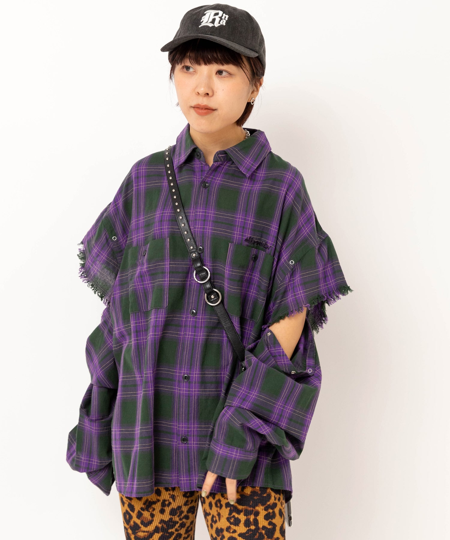 B2941 レイヤードスリーブチェックシャツ(M イエロー/ネイビー