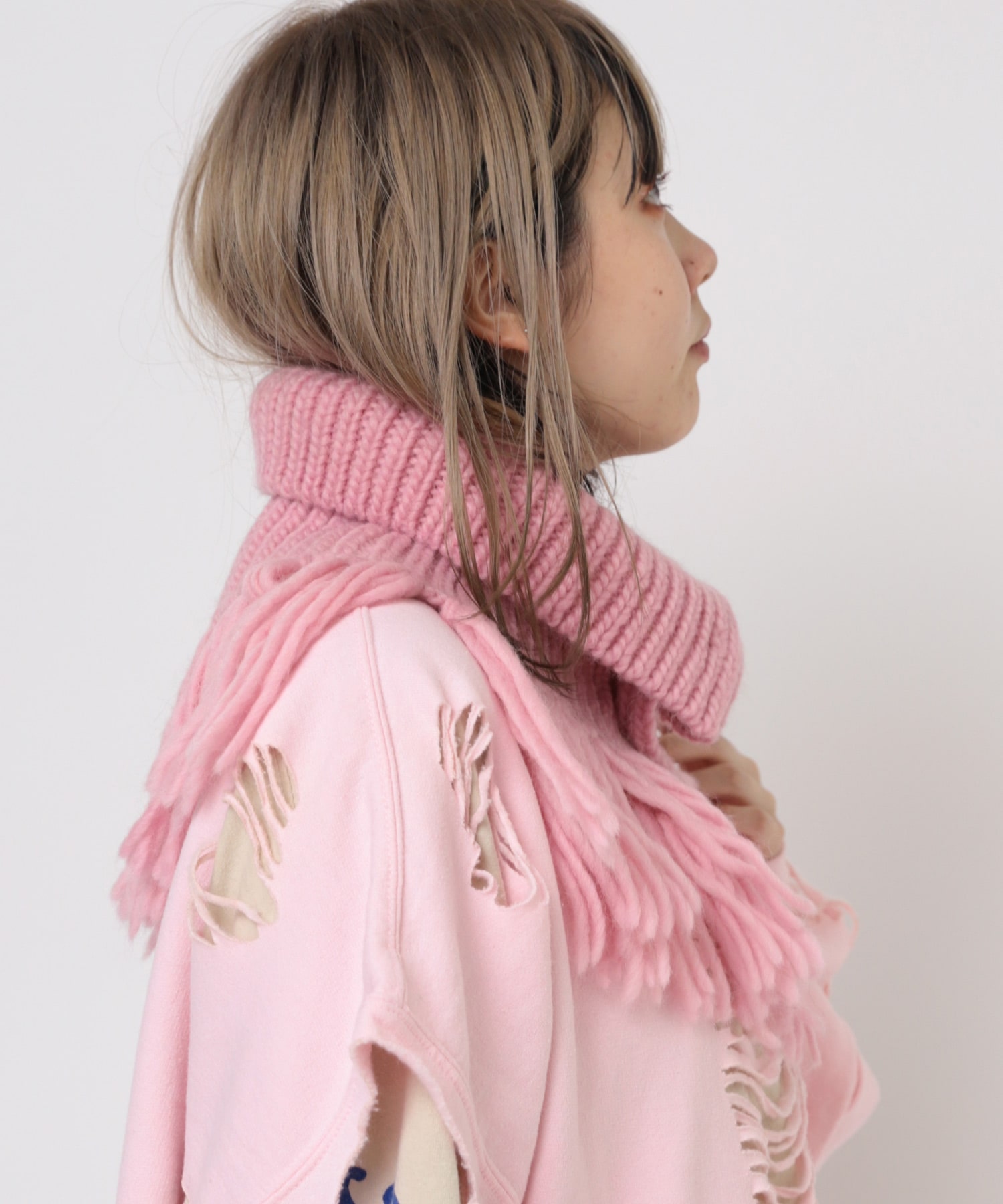 E5046 ローゲージフリンジネックウォーマー(F グリーン): ファッション