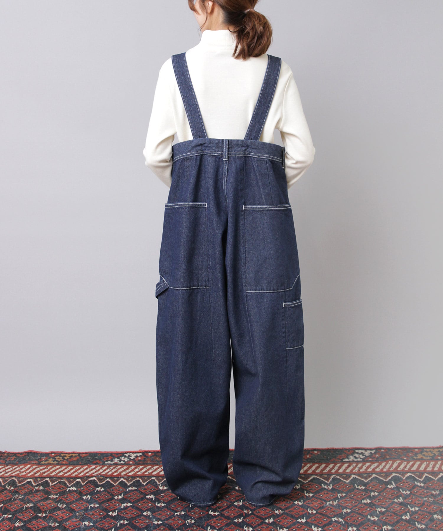 O0747 カルゼデニムのサスペンダーパンツ(F デニムONE WASH