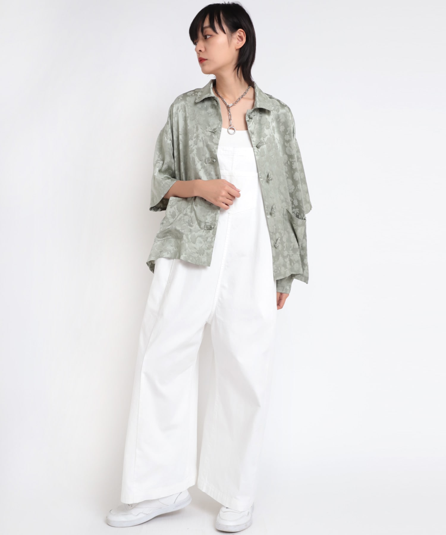 O0670 スーパーワイドオーバーオール(M ホワイト): オールインワン