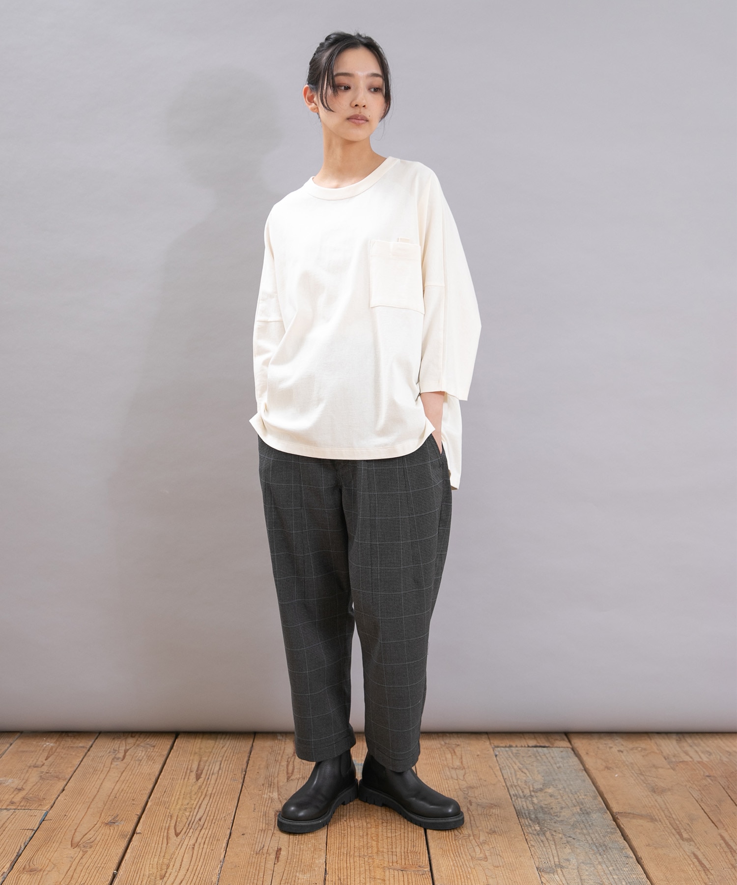 R4367 裏ピーチ起毛のPJ'sクロップドパンツ(F フォレストグリーン