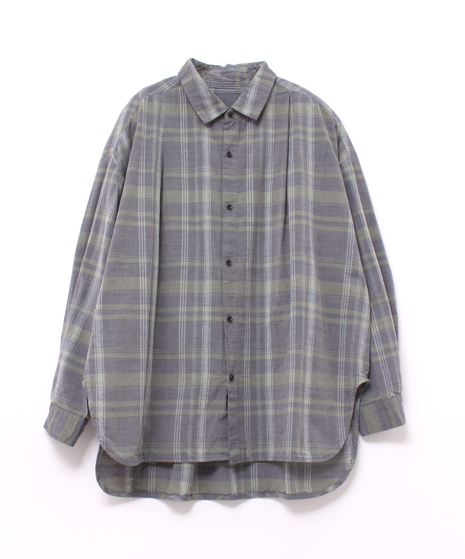 B2738 40/-ムラ糸コットンチェックシャツ(M グリーン): トップス - RNA