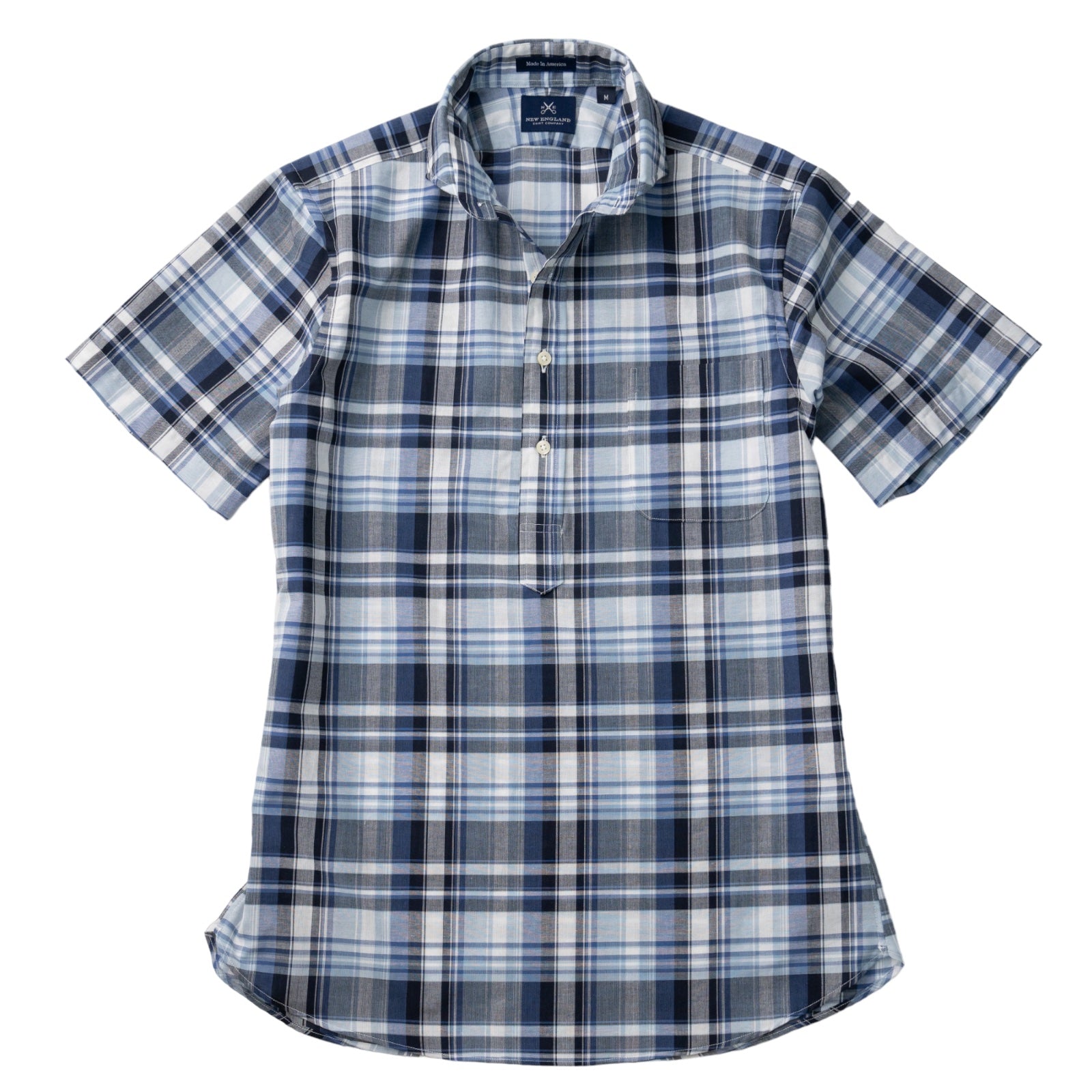 Short Sleeve Popover Blue Madras Sport Shirt - NewEnglandShirtCo