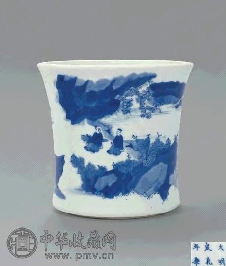 清康熙青花山水人物纹笔筒收藏资讯|艺术家|书画家|书画名人|书法家