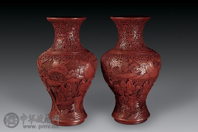 清乾隆剔红山水人物瓶(1对) 收藏资讯|艺术家|书画家|书画名人|书法家