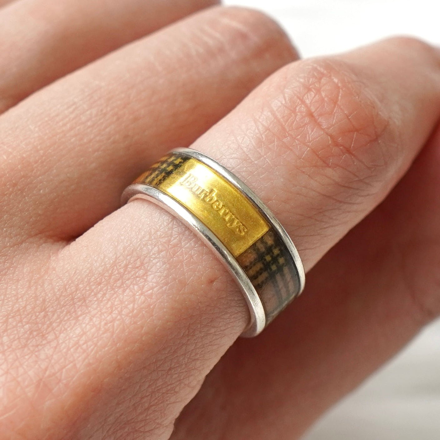 バーバリー ロゴ ノバチェック リング 指輪 シルバー / ベージュ 11号