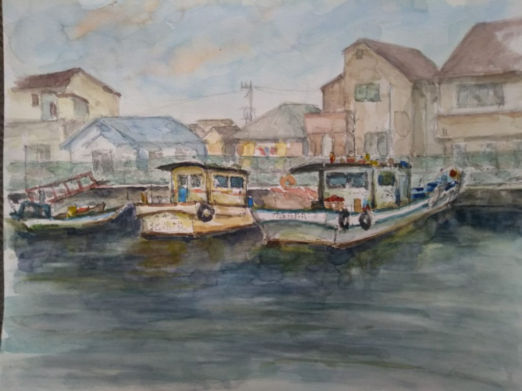 スケッチ会｜大阪市｜此花区｜伝法漁港｜2020年10月｜風景画・作品