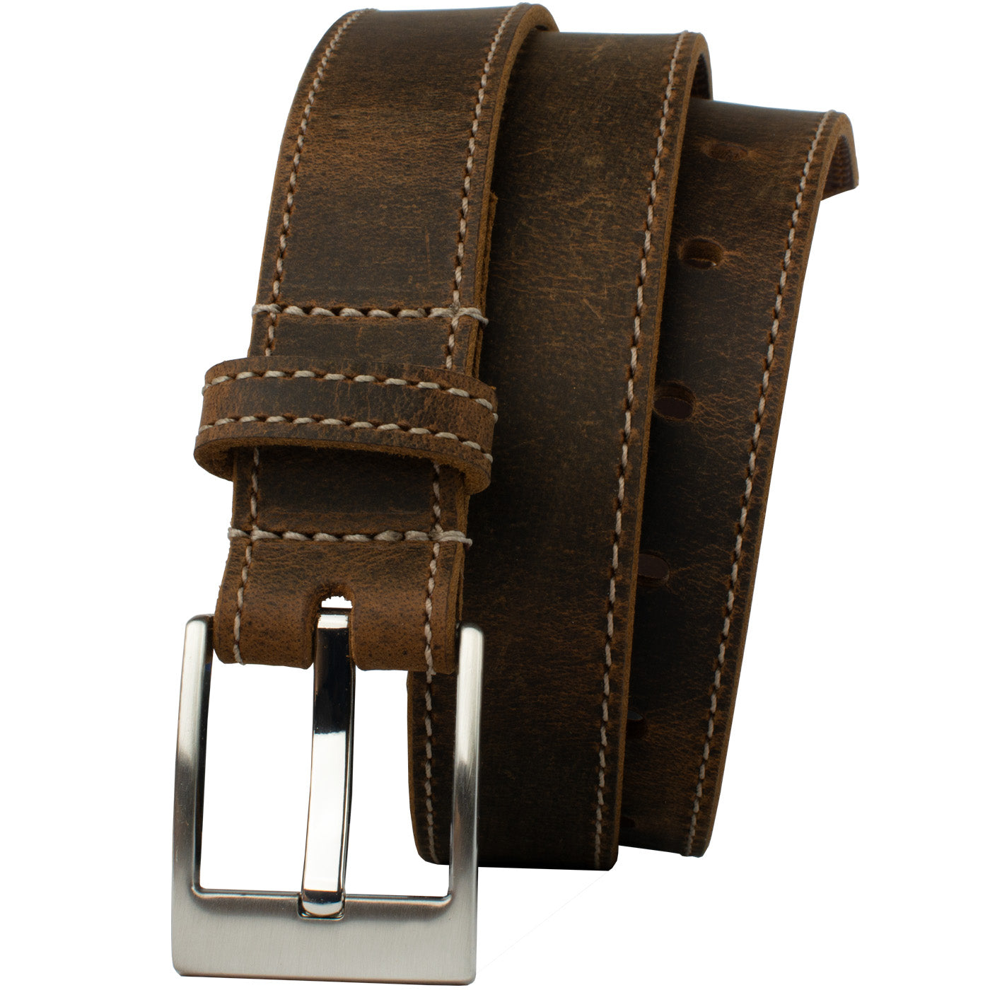 Caraway Mountain Stitched Distressed Leather Belt | Hypoallergenic