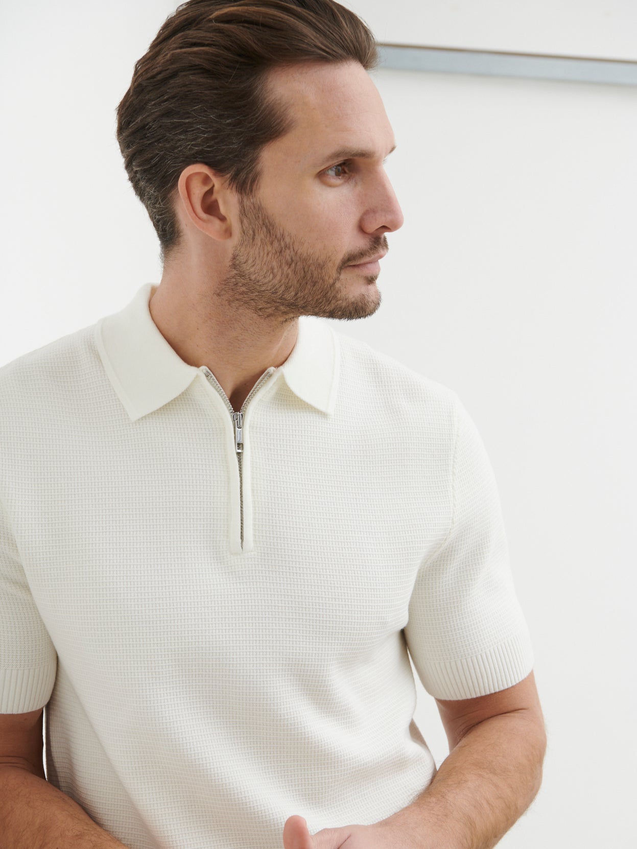 Nolan Textured Zip Polo - Cream – Nobl