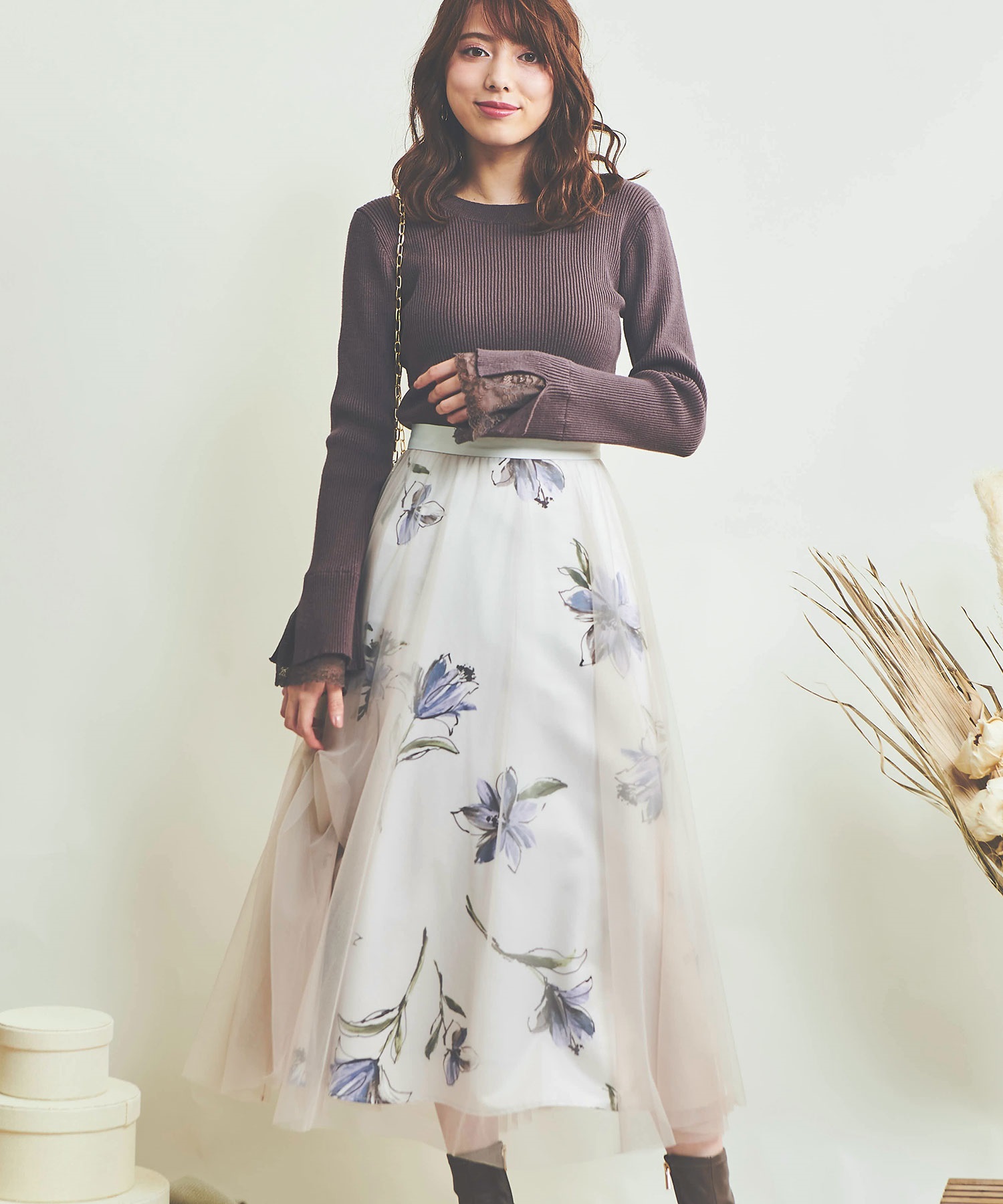 チュールレイヤー花柄スカート | フレアスカート | NOELA OFFICIAL WEB