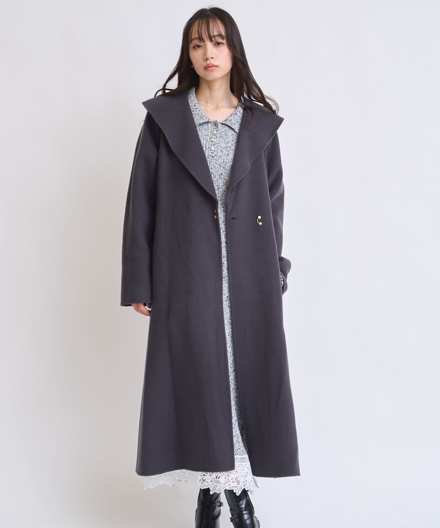 ベルト付きショールカラーウールリバーコート | コート | NOELA