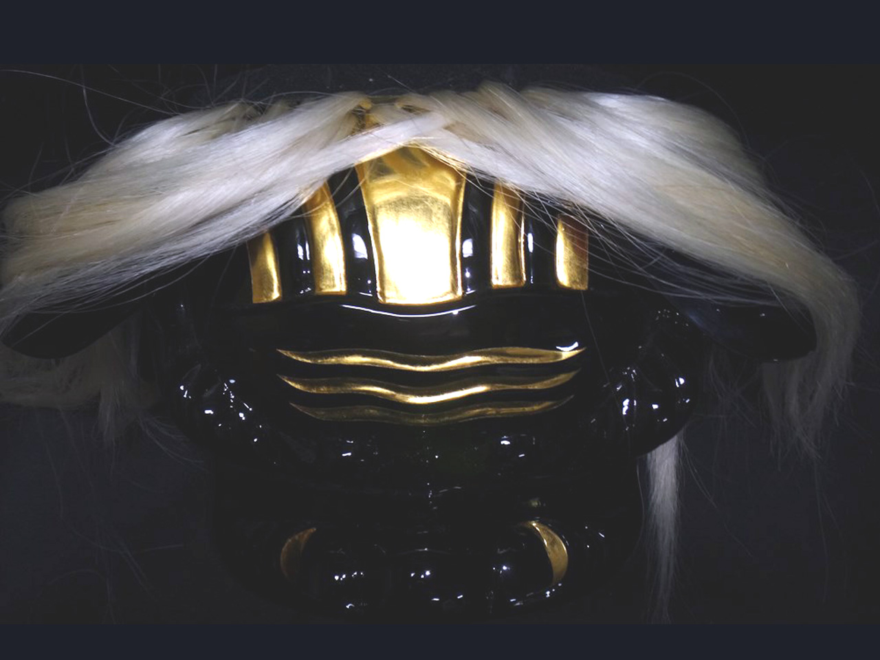 獅子頭-完成品大特価、黒権九郎獅子白髪付き1尺