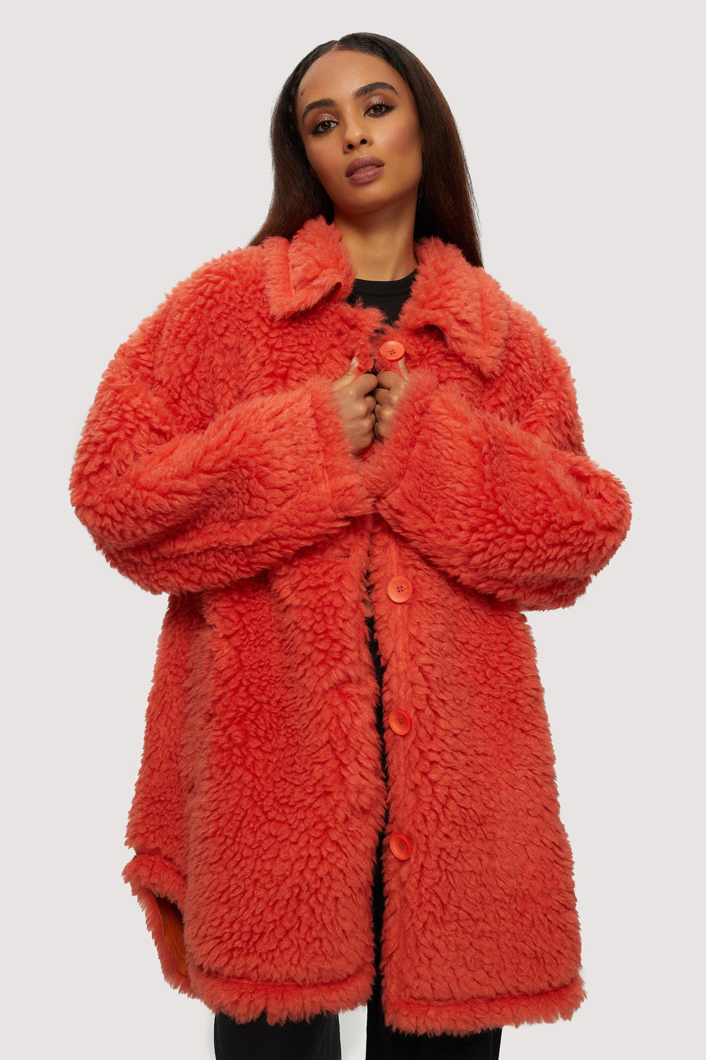 Cookie Mid Length Vegan Sherpa Coat | Noize