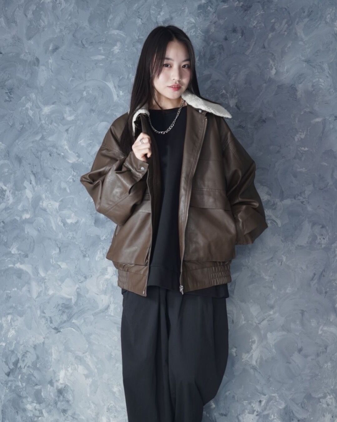 2way ヴィンテージライク PU レザー 襟ボア A-2 ジップアップ ブルゾン