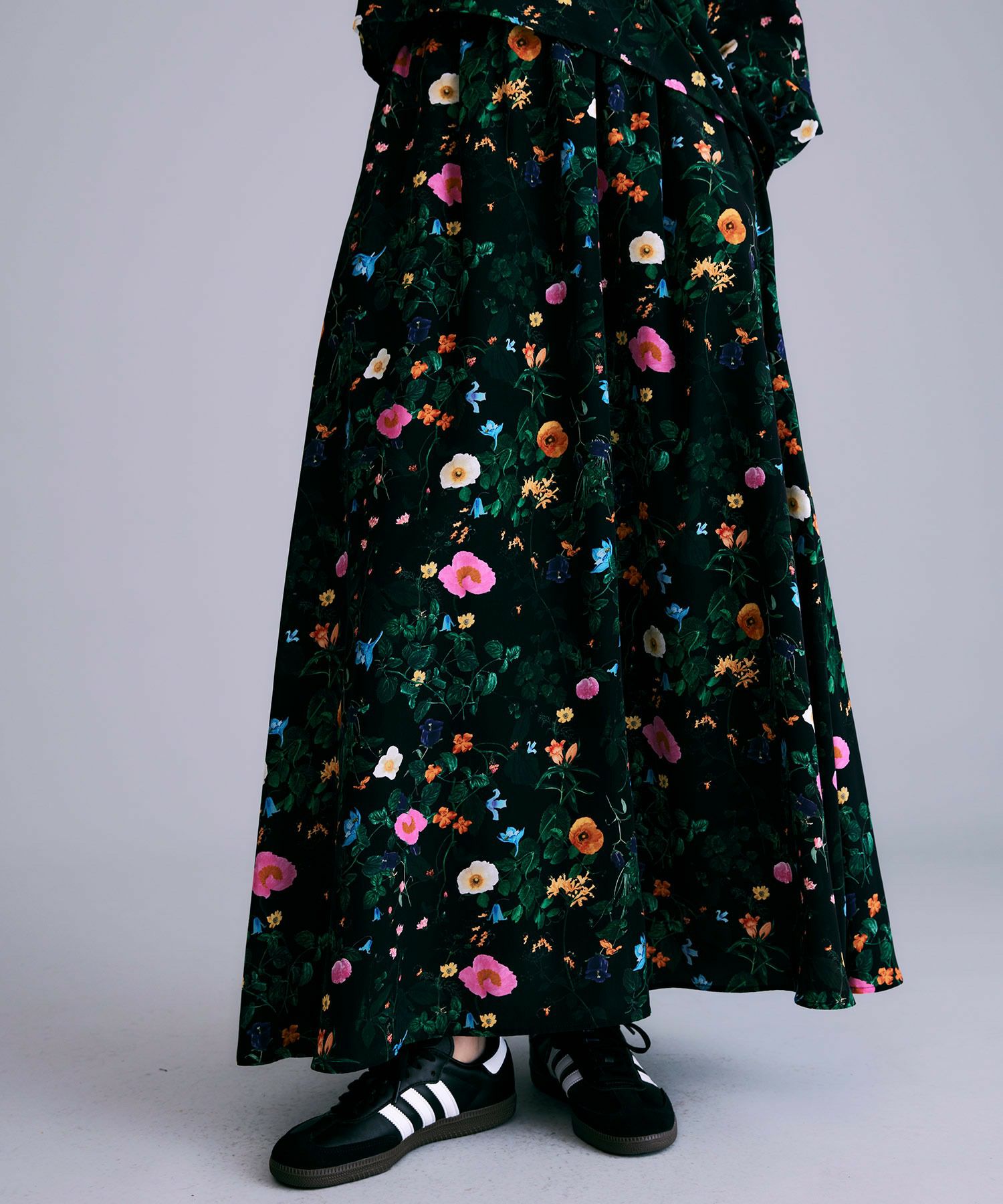 一部予約】ボタニカル柄ロングスカート*ブラック*＜NMS-LS19＞ | NOISE