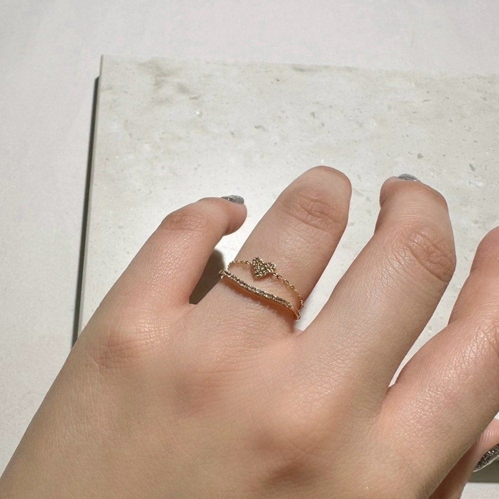 Tiny Motif】K10ダイヤモンドハートチェーンリング（0.03ct）｜リング