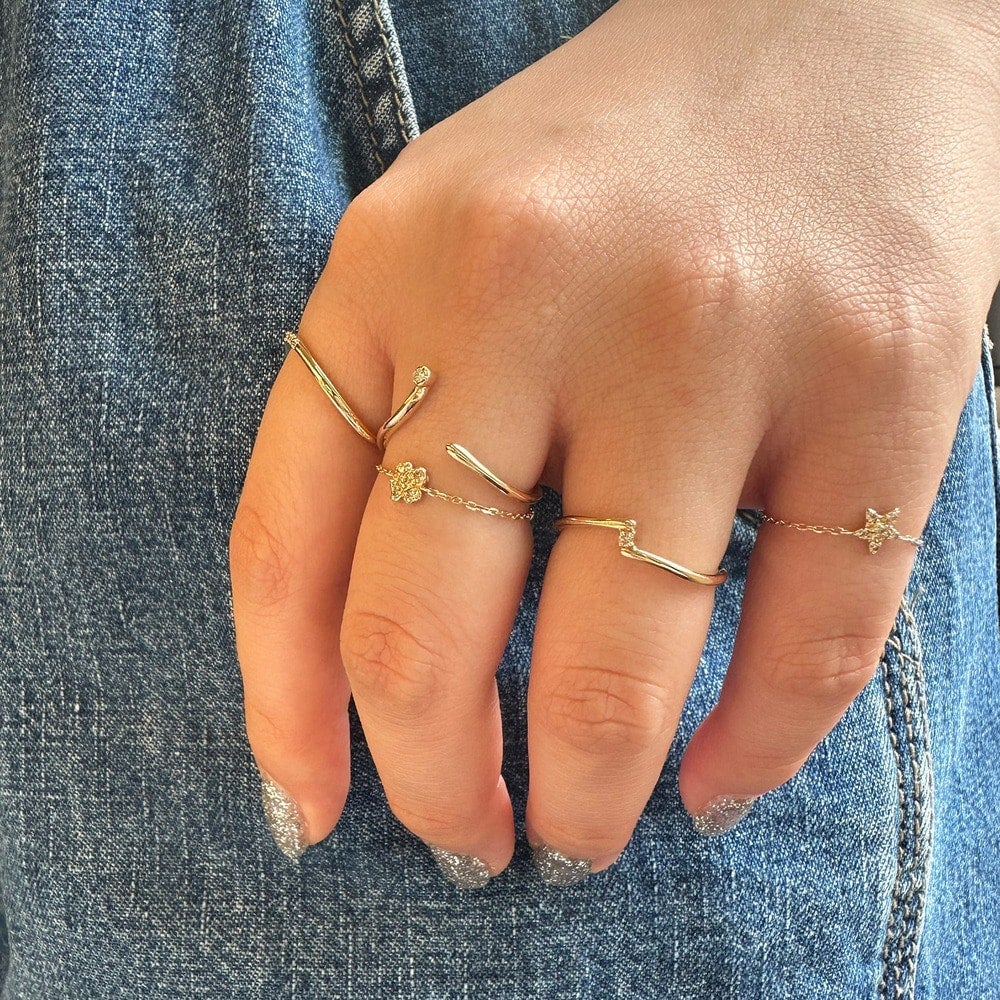 Tiny Motif】K10ダイヤモンドスターチェーンリング（0.02ct）｜リング