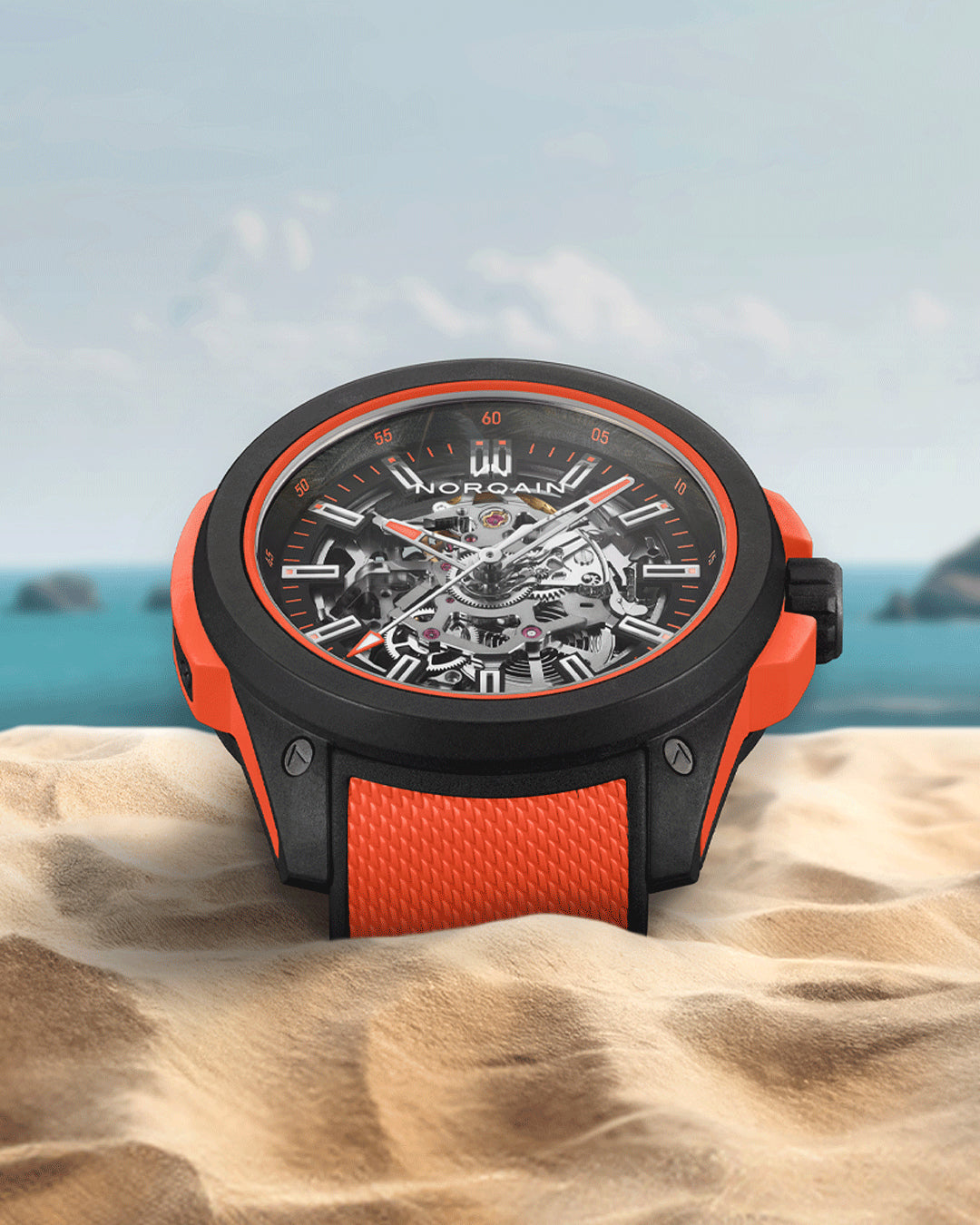 Wild ONE Skeleton 42mm Coral | NORQAIN Swiss Made Watches - NORQAIN