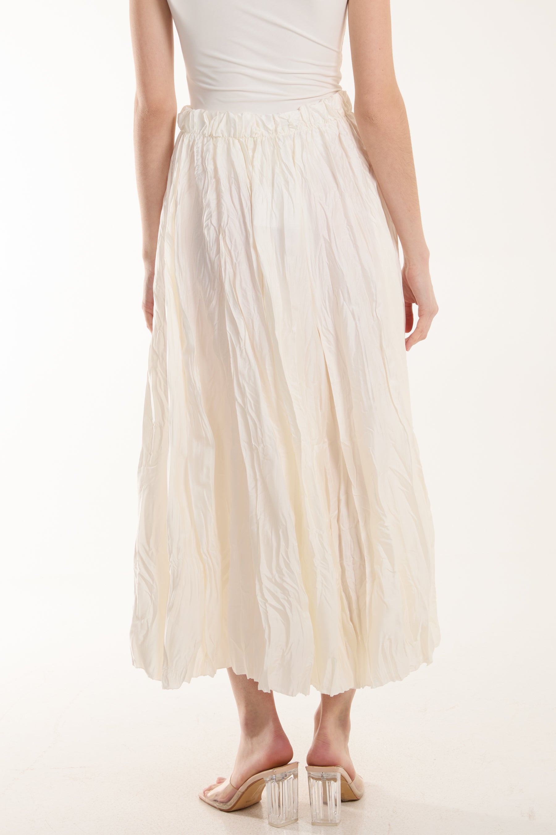 ♡Layered Frilled Satin Skirt - ecru / M♡ SATIN MIDI SKIRT - Ecru