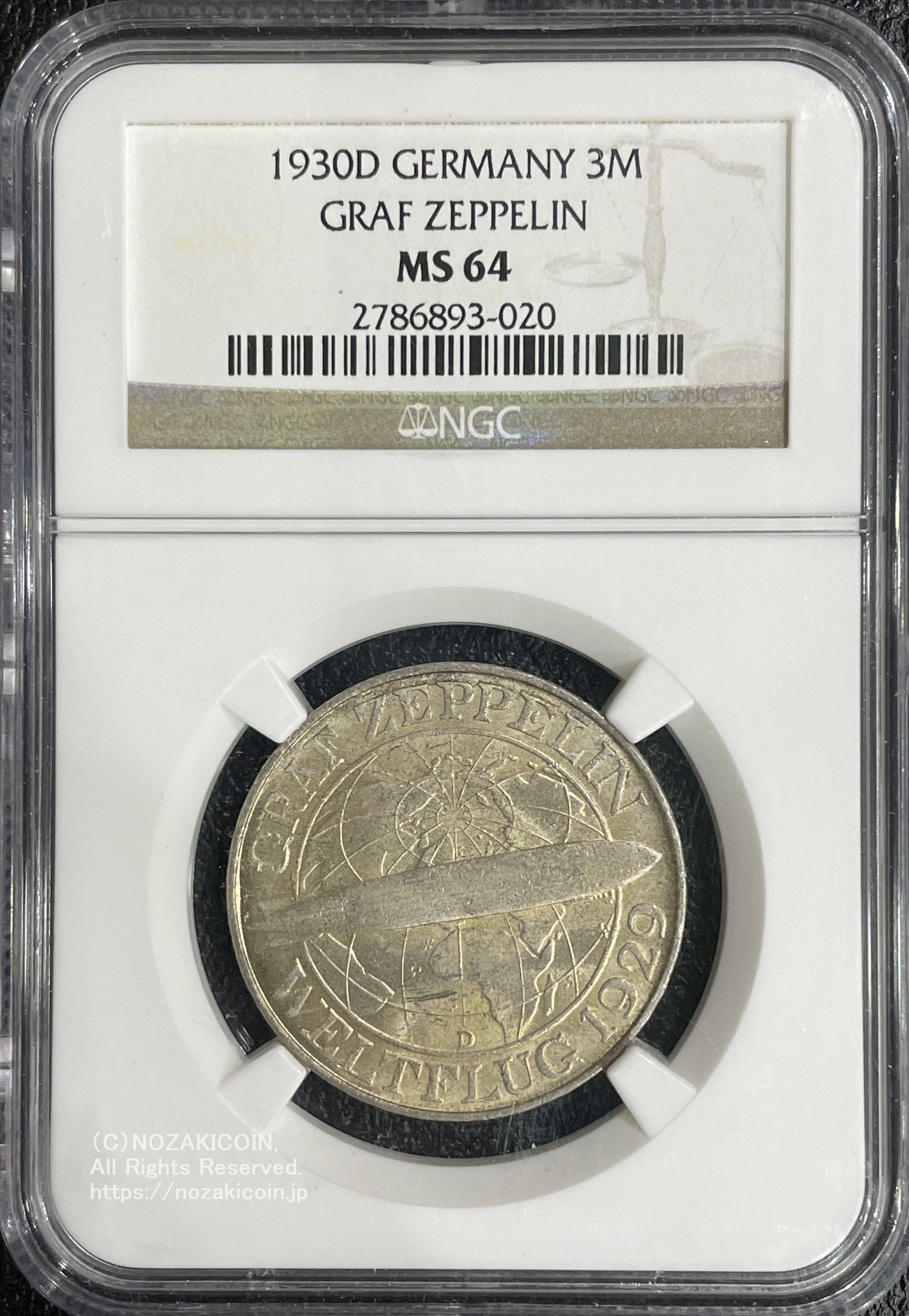 ドイツ ワイマール共和国 3マルク 1930年 グラフツェッペリン NGC MS64
